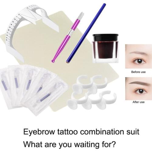 Manual Pen+fake Skin+needle+ink+ring Ruler+Eyebrow Pen 1 Set Makeup Microblading Eyebrow Tattoo Kits Pen Beginners Body Art