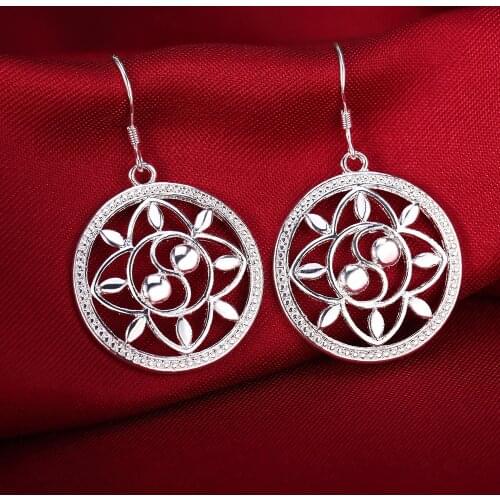 Charm 100% 925 Sterling Silver Fashion circle Earrings for Women High Quality Jewelry Wedding Party Gift drop earrings