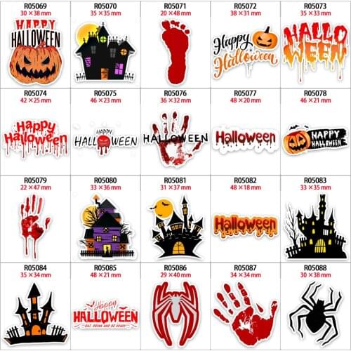 Planar Resin Printed Happy Halloween Day Flatback Cartoon For Home Decoration Accessories Bow Center Earring 10pcs