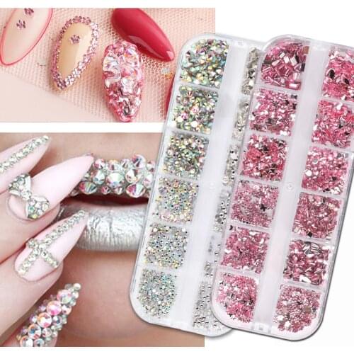 Mixed Sizes Nail Rhinestone Crystals Strass Suit Product Flatback 3d Nail Charms Stones Colorful Glass Nails Art Decorations
