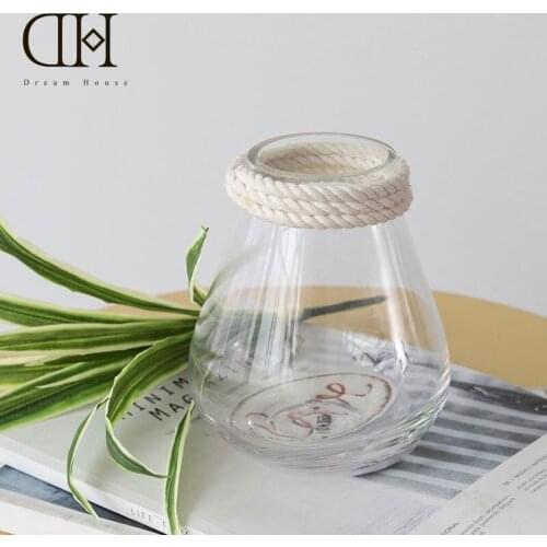 American Style Modern Pastoral Tie Rope Glass Flowers Arrangement Vases Small On The Table For Home Pot Living Room Decoratiom