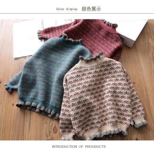 Girls Stringy Selvedge Knitted Sweater Children High Collar Thickening Retro Knitwear Pullovers Clothes Kids Primer Sweaters B59