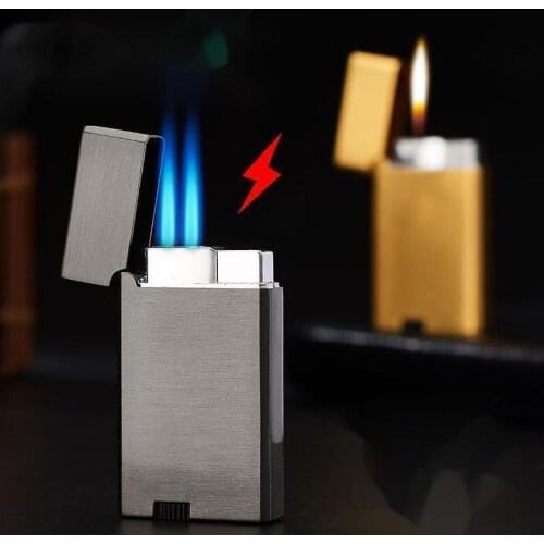 Outdoor Stainless Steel Portable Lighter Gadgets For Men Air Filled Double Direct Blue Flame To Open Fire One Machine