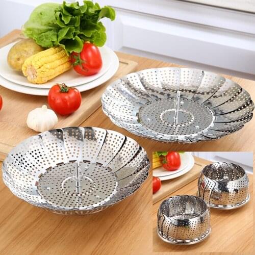 Retractable Stainless Steel Food Fruit Vegetable Drain Basket Pan Steamer Poacher Cooker Steaming Tray Folding Steamer Bowl