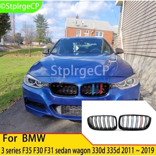 High quality ABS black three-color kidney-shaped double slat grille For BMW 3 Series F30 F31 F35 318d 320d 325d 20112012-2019