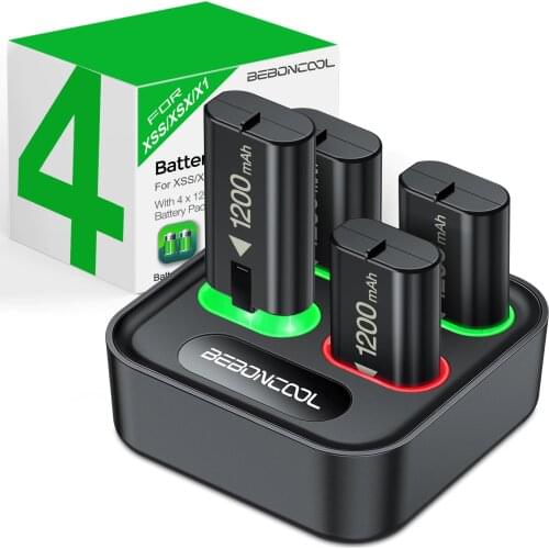 4 Slot Charger For Xbox Series S/X/Xbox One S/X Controller 4x1200mAh Rechargeable Battery Packs USB Charging Station With LED