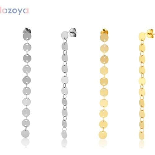 LOZOYA 925 Sterling Silver Coins Chain Fashion Rock Punk Drop Earring Pendientes Piercing Rock Punk Locker Women Jewelry