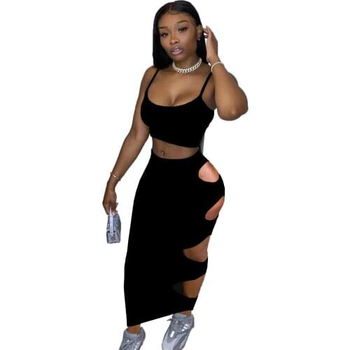 Long Skirt and Top Set Sexy Top Cut Out Skirt Two Piece Skirt Set Dress Sets Conjuntos De Vestido Conjunto De Roupas Femininas