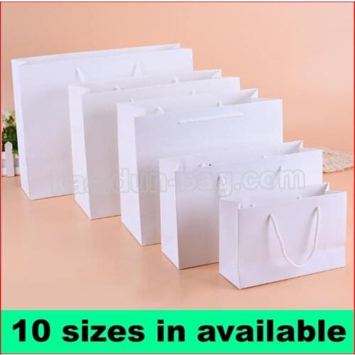 100PCS/lot) 10 SIZE available wholesale 250gsm paperboard white paper bag with handles