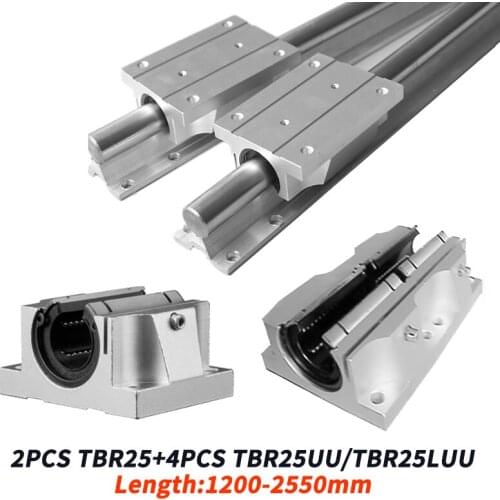 2PCS TBR25 1200-2550mm+ 4 sliders TBR25/25LUU 25mm Linear Ball Bearing Support Block CNC Router for 3D printer parts linear rail