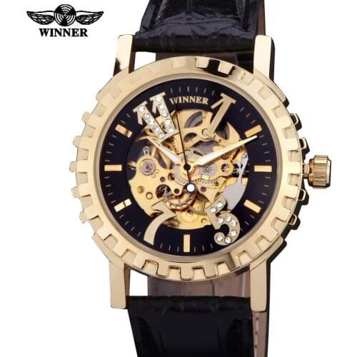 2016 watches men luxury brand winner military sports skeleton automatic mechanical wristwatches leather strap relogio masculino