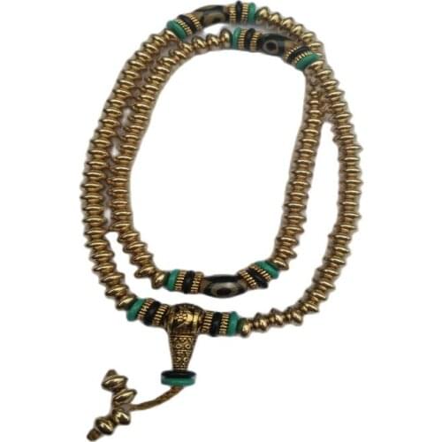 22" china tibet tibetan Brass buddhist buddha worry prayer bead mala bracele