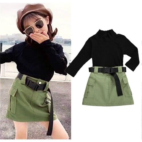 2020 Fashion Kids Baby Girls Clothes Set Autumn Winter Child Long Sleeve Turtleneck Tops +Mini Skirt +Belts 3Pcs Outfits 1-6Y