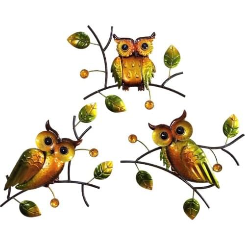 3Pcs Metal Iron Owl Wall Creative Home Decoration Wall Sculpture Hanging Owl Statue Decor Living Room Bedroom Yard Home Garden