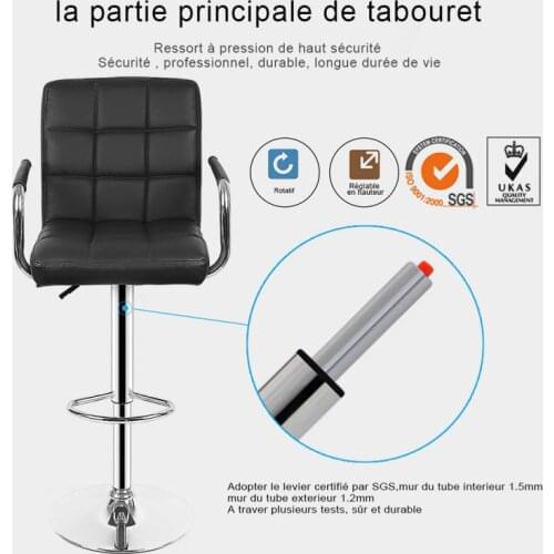 2Pcs Bar Chair Nine-grid Soft Cushion Chair Artificial Leather Swivel Bar Stools Adjustable Chairs With Footrest Armrest HWC