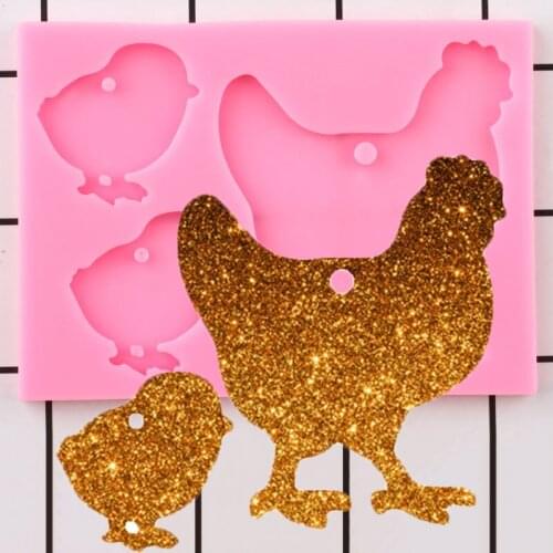Shiny Chicken Keychain Silicone Molds Animal Key Chain Pendant Mould DIY Jewelry Making Epoxy Resin Mold