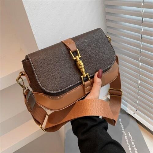 Burminsa Trendy Wide Strap Lock Shoulder Crossbody Bags For Women Luxury Brand Designer Small Ladies Purses And Handbags 2021