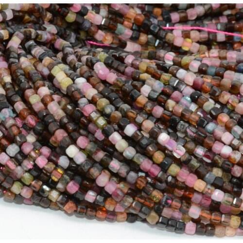 Natural Multiple Tourmaline Faceted Irregular Cube Beads 2.5-2.8mm