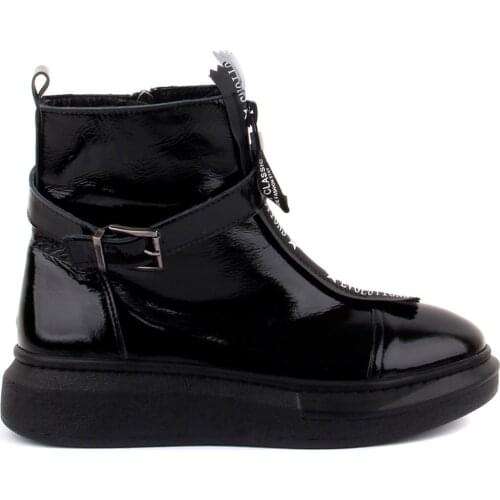Sail-Lakers Black Japanned Leather Zipper Female Boots