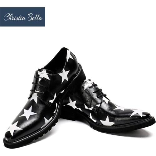 Christia Bella Brand New British Style Handmade Men Casual Shoes with Star Print Party and Wedding Men Loafers Male Oxfords