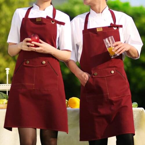 Long Red Brown Canvas Apron Cafe Bar Bistro Bakery Catering Chef Barista Uniform Florist Painter Salon Craft Shop Work wear D12
