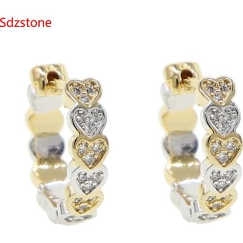 Two-color Plating Heart Crystal Hoop Earrings For Women Bijoux Geometric Rhinestones Earrings Statement Jewelry Party Gifts