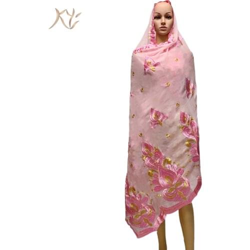 Hot Sale African Women Scarfs Big Circle Design Big Embrodiery 100% Cotton With Grenadine Big Scarf for Shawls Pashmina