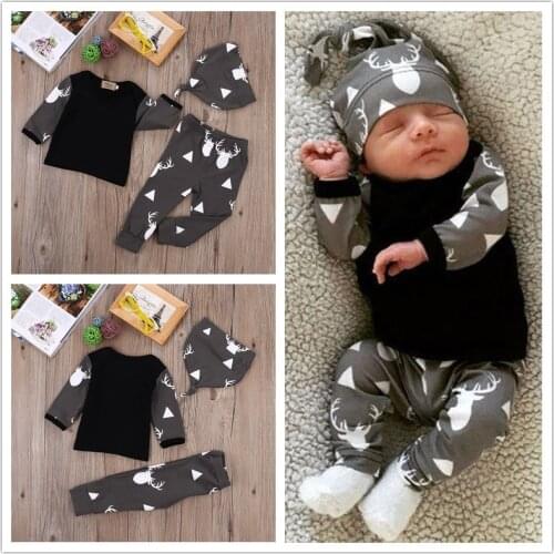 2020 Newborn Baby Boys Baby Girl Infantil Clothes Deer Tops T-shirt +Pants Leggings Hat 3pcs Outfits Set