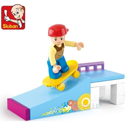 Sluban 23Pcs City Skater Boy Model Building Blocks Girl Friends Series Enlighten DIY Action Figure Bricks Toys For Children Gift