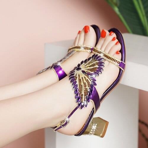 Summer new fashion rhinestone thick heel high-heel crystal shoes banquet dress wild plus size daily female sandals