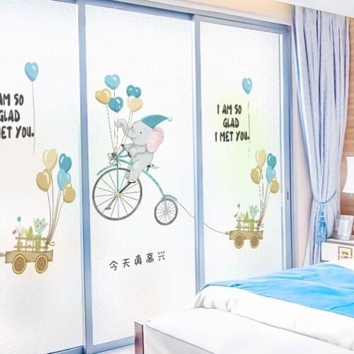 Frosted Window Film Home Kitchen Bathroom Toilet Door Opaque Sticker Cartoon Animals Elephant Privacy Glass Sticker Decor Film