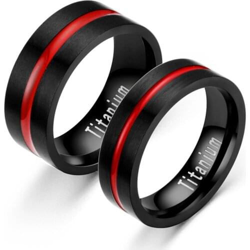 Fashion Classic Black Red Titanium Steel Mens And Womens Rings Stainless Steel Couples Wedding Rings Are Fadeless Durable
