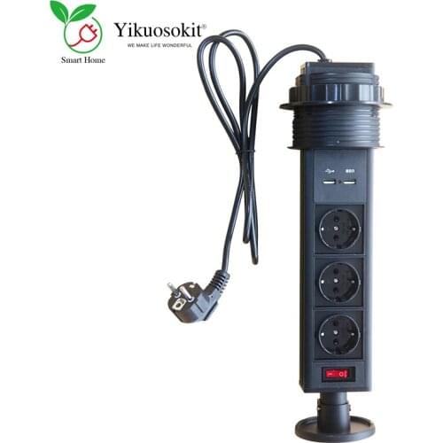 High Quality EU Desktop Power Socket 5V 2.1A 2 USB Charging Port On Off Switch Manual Pulling Tabletop Electric Outlet CE Rohs