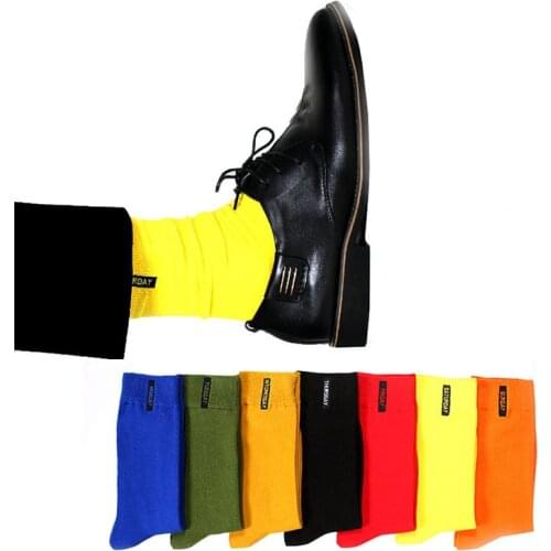 7 Pairs Cotton Solid Mens Happy Socks Calcetine Sock Comfort Deodorant Casual Boys Socks Fashion Candy Color Week Socks Meias