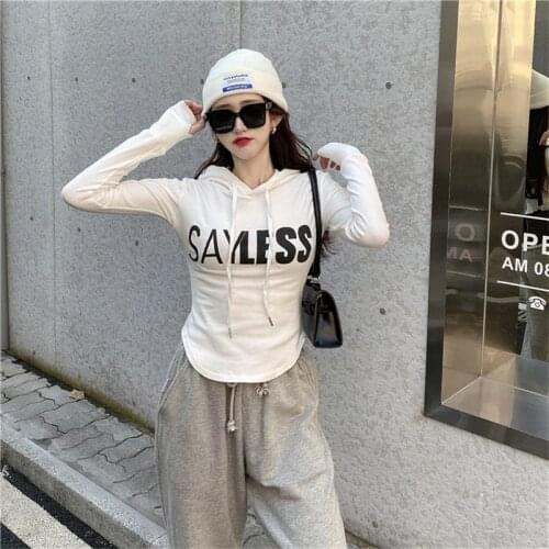 2021 Autumn Thin Hoodies Women Sweatshirts New Letter Printing Slim Long-Sleeved Pullover Short Top Girl Fashion Clothing
