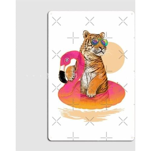 Chillin Flamingo Tiger Poster Metal Plaque Pub Poster Designing Cinema Tin Sign Poster