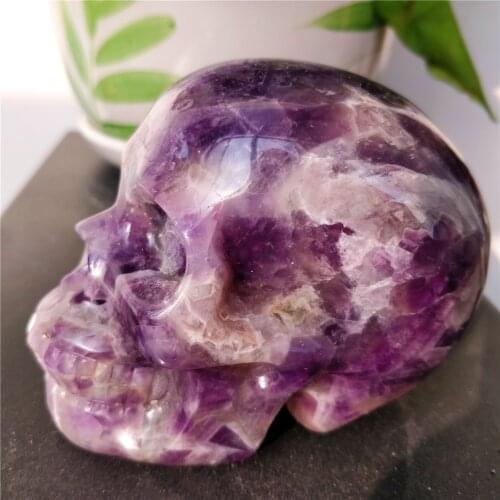 Approximate 1KG Natural Dream Amethyst Skull Hand Carved Crystal Crafts Witchcraft Stone Ornaments