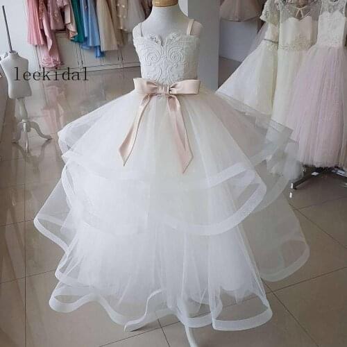Real Image Ball Gown White Flower Girl Dresses Tutu Champagne Sash Baby Little Child Birthday First Holy Communion Custom