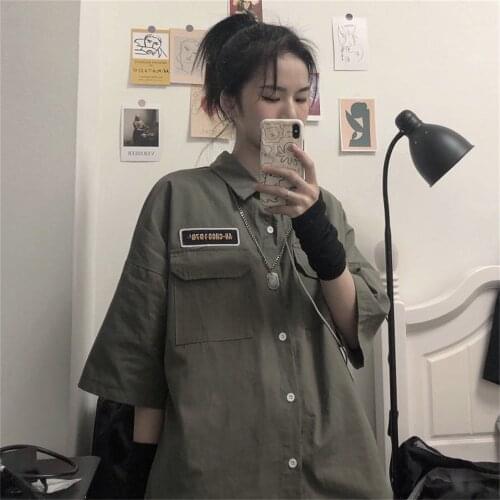 Korean Style Oversized Shirt Vintage Clothes Mujer Hip Hop 2021 Elegant Short Sleeve Camisas De Mujer Peplum Summer Top