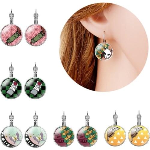 Anime Demon Slayer Kimetsu No Yaiba Kamado Tanjirou Cosplay Earrings for Women Men Cosplay Jewelry Accessories Gift