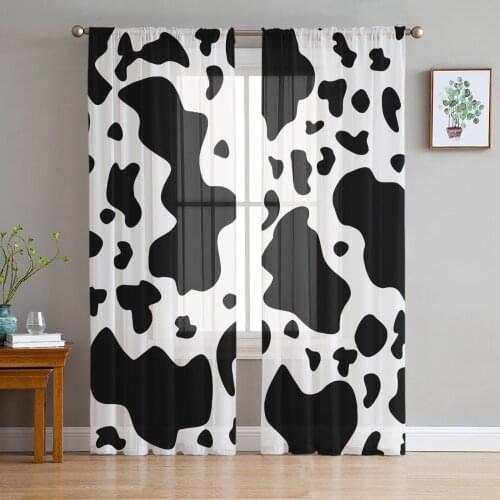 Cow Texture Black White Tulle Curtains for Living Room Bedroom Decoration Modern Chiffon Sheer Voile Kitchen Window Curtain