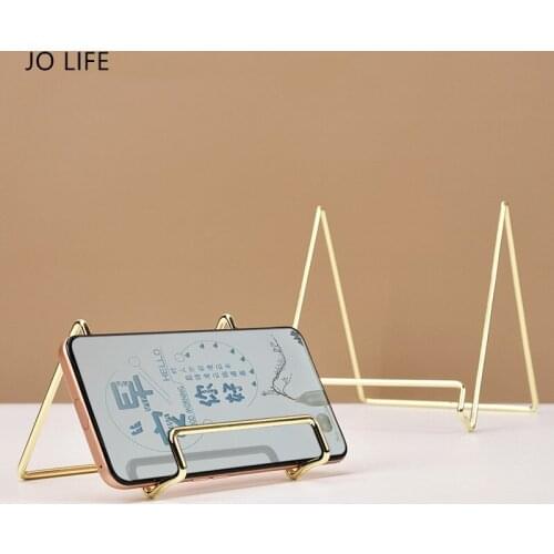 JO LIFE Nordic Style Phone Rack Brief Gold Photo Ironwork Frame Shelf Metal Magazine Book Holder