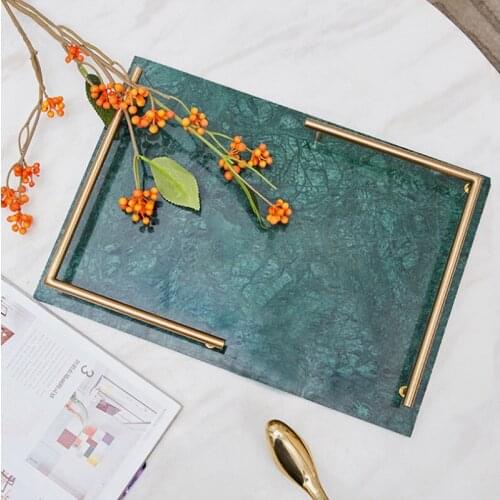 Light luxury rectangular marble tray home storage tray creative living room bathroom shelf
