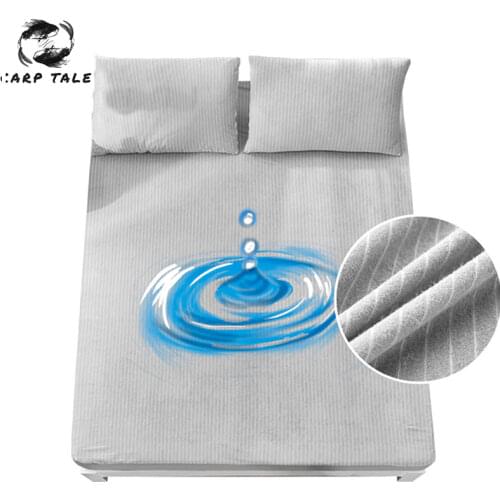 Waterproof Mattress Protector Cover For Kids Solid Color Striped Bed Fitted Sheet King Mattress Pad Multiple Sizes Bed Cover