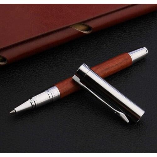 High Quality 200 Wood ball point Pen Sandalwood Stainless Steel Rollerball Pens Business Office School Supplies Writing Ink Pens