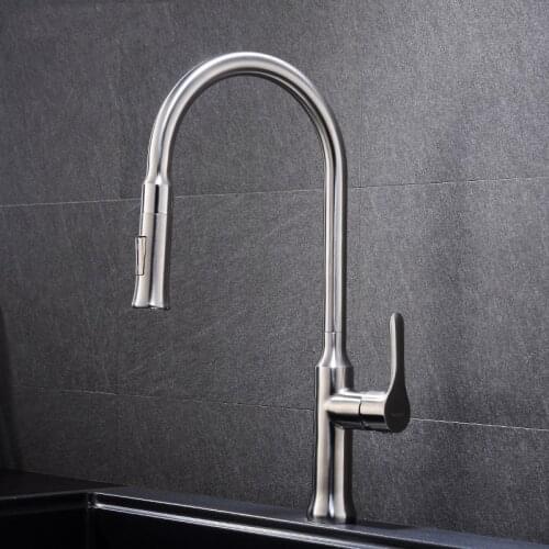 High quality Lead-Free Single Lever Pull-down Kitchen Faucet With Dual-function pull-down spray head Stainless Steel Finish
