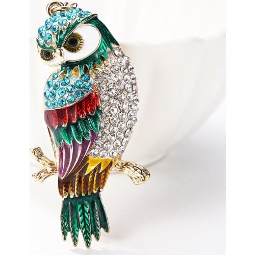 XDPQQ cartoon ornament owl metal keychain color drip creative bag pendant