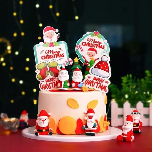 2021 Merry Christmas Theme Party Paper Cake Toppers Santa Claus Xmas Cake Topper for Home Happy New Year Party Cake Decoration