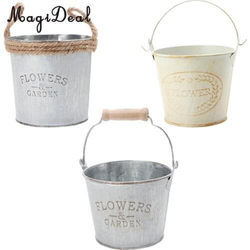 3 Pieces Shabby Chic Galvanised Iron Flower Plants Pot Bucket Flower Vase