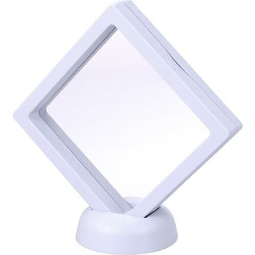 3D Floating Frame Shadow Box Display Case Coin Box Jewelry Display Show Case with Round Base 9x9cm Storage Holders Racks (White)